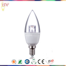 Bombilla barata de la vela de la fábrica de Transparement C37 LED con Daylight E14